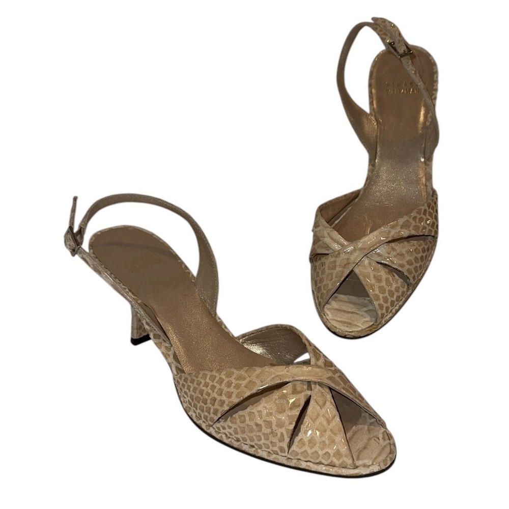 Stuart Weitzman Women's Snakeskin Print Slingback Heels Open Toe Sz 9M Old Money